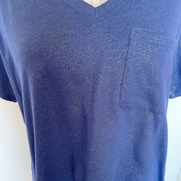 BCG Womens Blouse Top Blue Metallic V Neck Tee Size Plus 1X Short Sleeve NWT - Picture 5 of 12